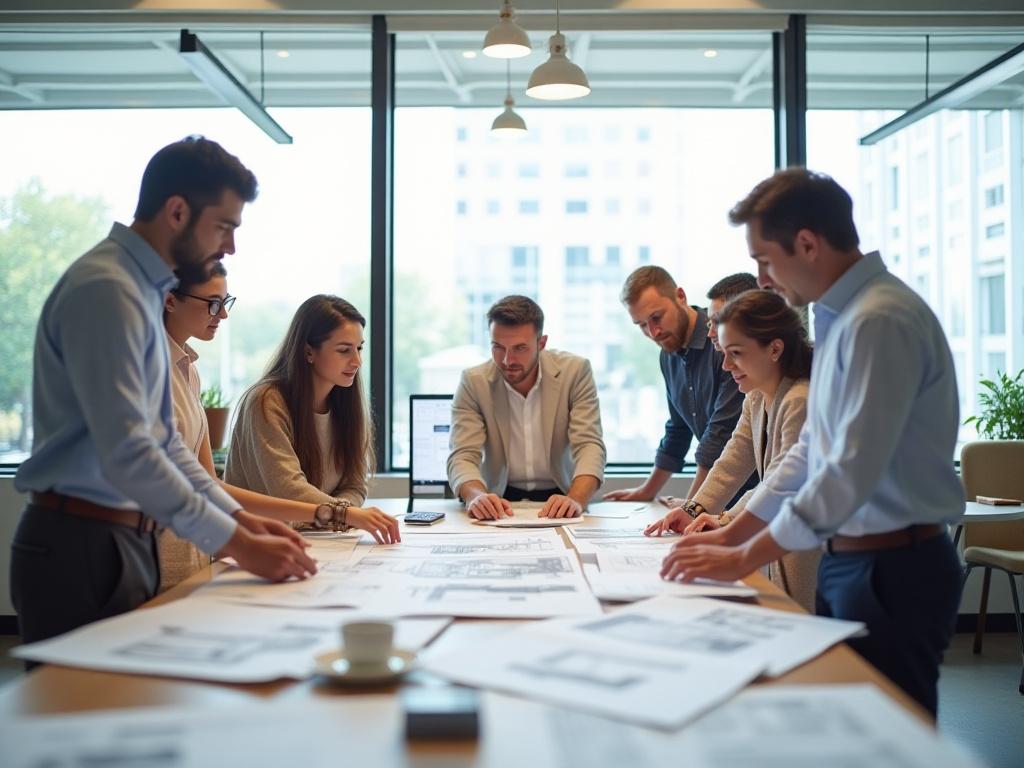 프리즘 타워 사무실에서 건축가들이 협업하는 모습